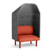 Modern high-back privacy chair with red cushion and gray upholstery on white background. (Brick-Dark Gray)