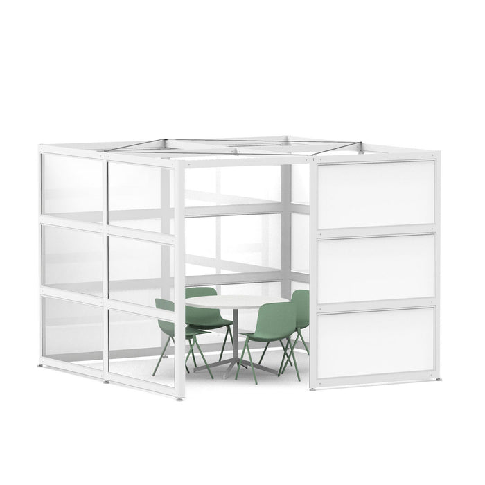 White modern office cubicle with chairs on a white background. (White-Semi-Private-White Glass)