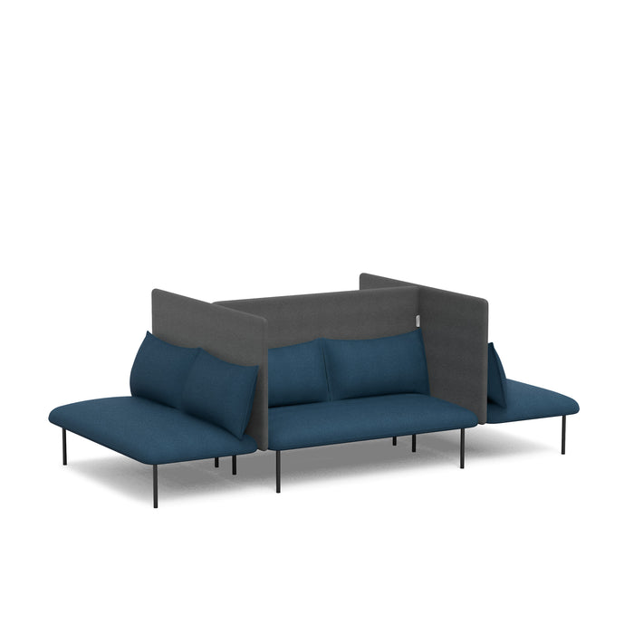 Modern blue sectional sofa with chaise on white background. (Dark Blue-Dark Gray)