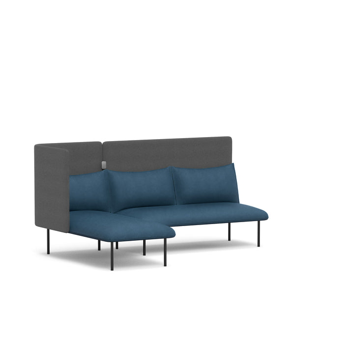 Modern blue sofa with gray backrest and metal legs on a white background. (Dark Blue-Dark Gray)
