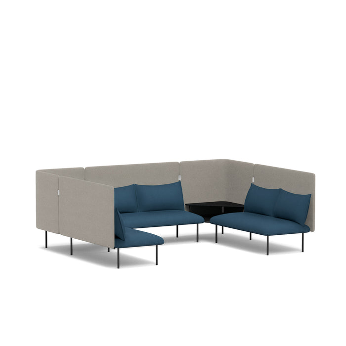 Modern office lounge seating with blue and grey modular sofas and black table (Dark Blue-Gray)