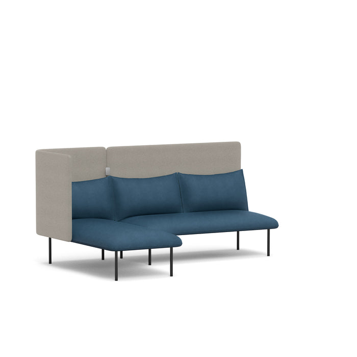 Modern blue and beige two-seater sofa with metal legs on a white background. (Dark Blue-Gray)