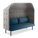 Modern gray privacy sofa with blue cushions and metal legs on white background. (Dark Blue-Gray)