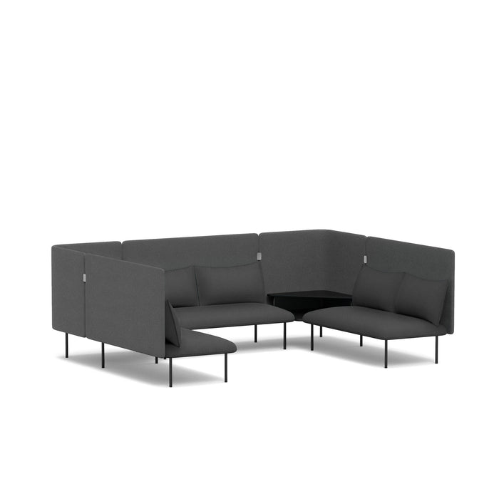 Modular gray office couch arranged in an L-shape on a white background. (Dark Gray-Dark Gray)