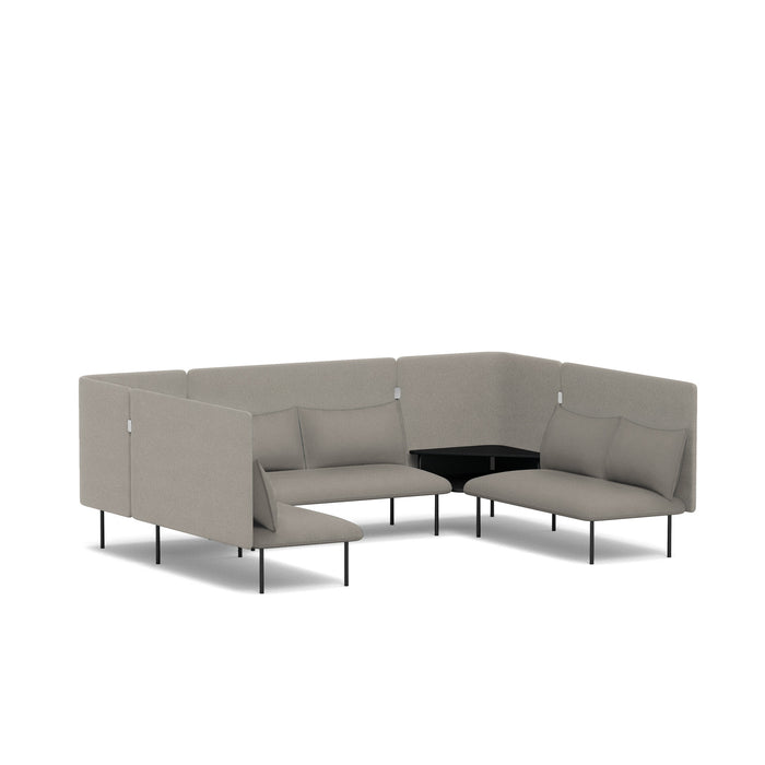 Modern L-shaped office couch in gray with black legs on a white background. (Gray-Gray)