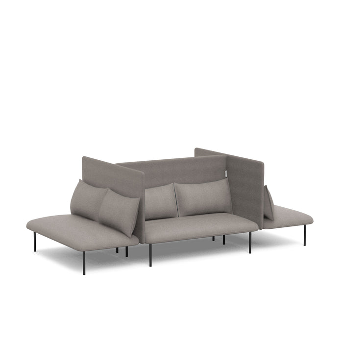 Modern grey fabric sectional sofa with side platform on white background. (Gray-Gray)