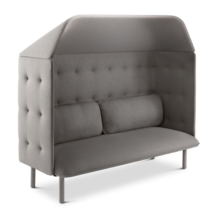 Gray tufted high-back loveseat with cushion on white background. (Gray-Gray)