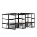 Modular office cubicles with desks and chairs in an open space layout. (Black-Semi-Private-4)