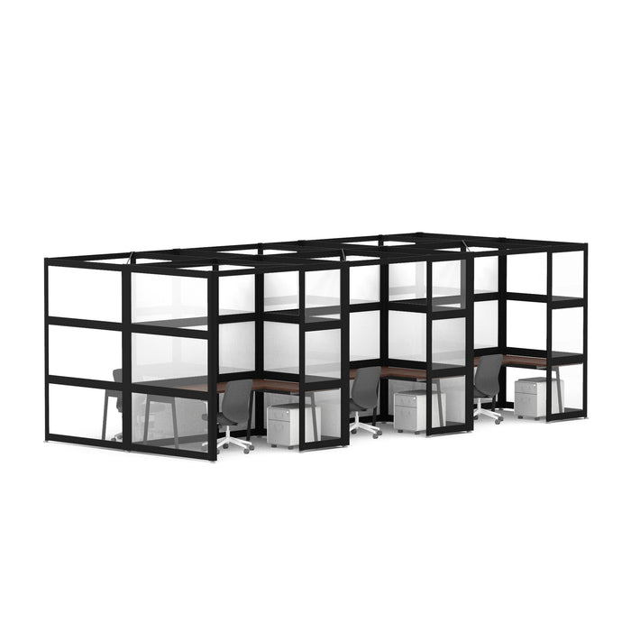 Modern office cubicles with black partitions and wooden desks (Black-Semi-Private-6)