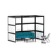 Modern office privacy pod with blue couch and a chair on white background. (Black-Private-White Glass)