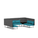 Modular office sofa in gray with teal cushions on white background. (Teal-Dark Gray)
