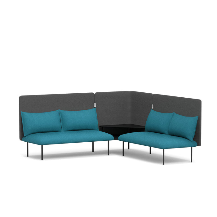 Modern L-shaped sectional sofa with teal upholstery and grey backrest on white background. (Teal-Dark Gray)