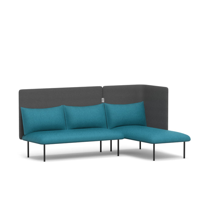 Modern teal and grey corner sofa with metal legs on white background. (Teal-Dark Gray)