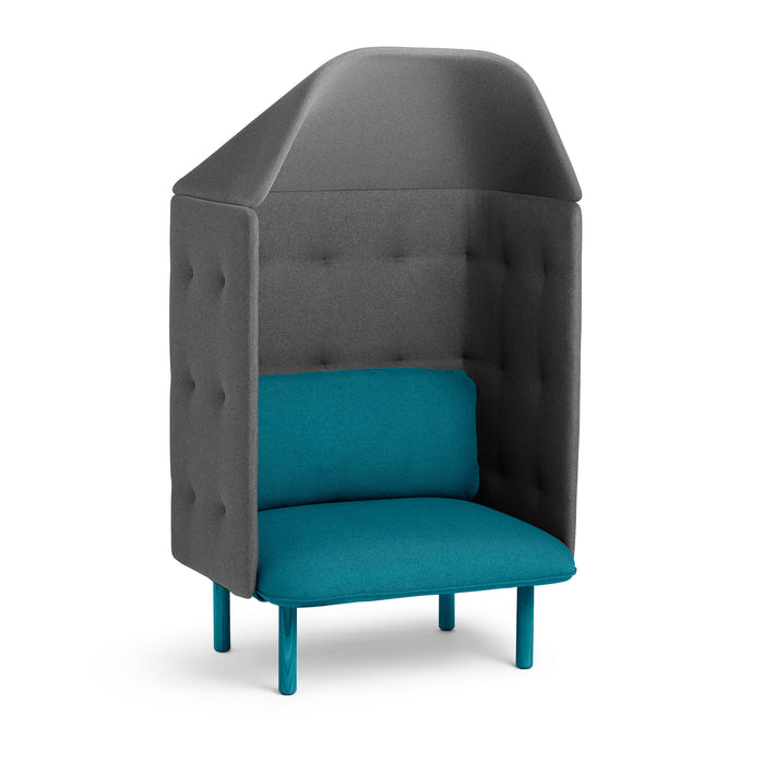 High-back privacy armchair with gray exterior and teal cushions on white background. (Teal-Dark Gray)