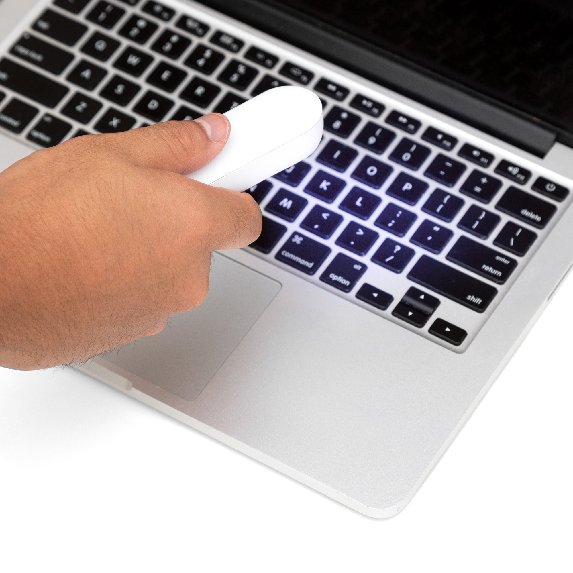 White USB cable and portable power bank on a white background. 