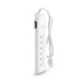 White surge protector power strip with multiple outlets and USB ports on a white background. (White-2.5&apos;)