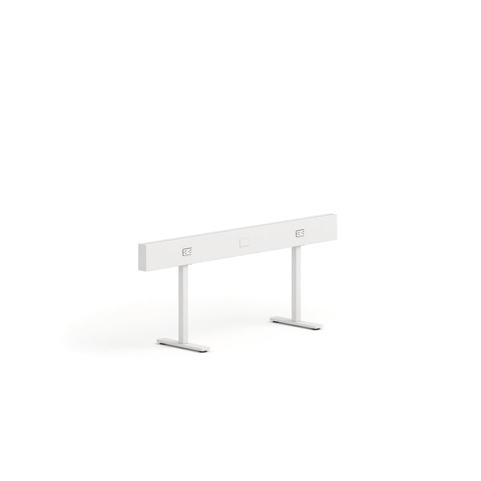 Modern minimalist white desk with sleek silver legs on a white background. (White-60&quot;)