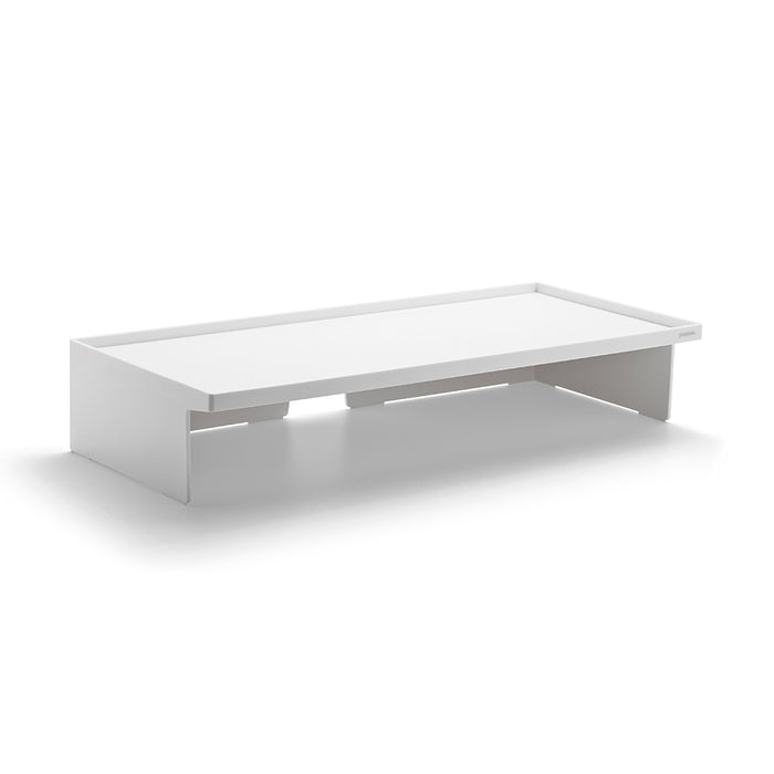 Modern white coffee table with a minimalist design on a white background. (White)