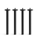Four black metal furniture legs with screws on white background. 