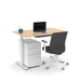 Modern office desk setup with laptop, ergonomic chair, and mobile drawer unit on white background. (Natural Oak-48&quot;)