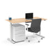 Modern office desk with computer, chair, and mobile pedestal on white background. (Natural Oak-60&quot;)