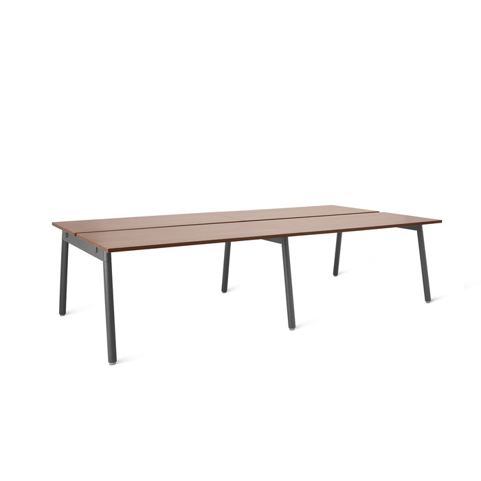 Modern rectangular brown table with black metal legs on a white background. (Walnut-47&quot;)