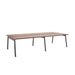 Modern brown wooden table with black metal legs on a white background. (Walnut-57&quot;)