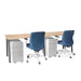 Modern office workspace with blue chairs and wooden desk with white file cabinets. (Natural Oak-47&quot;)(Natural Oak-47&quot;)