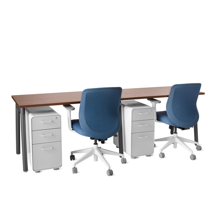 Modern office desk with blue chairs and white file cabinets on white background (Walnut-47&quot;)(Walnut-47&quot;)