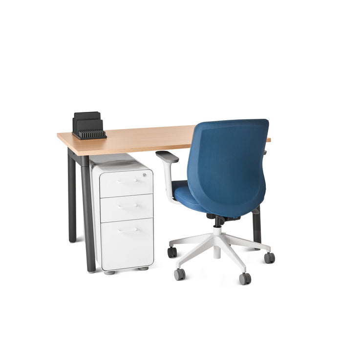 Modern office desk with blue chair and white filing cabinet on a white background. (Natural Oak-47&quot;)(Natural Oak-47&quot;)