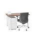 Modern office desk with wooden top, white filing cabinet, and gray ergonomic office chair on white background. (Walnut-47&quot;)