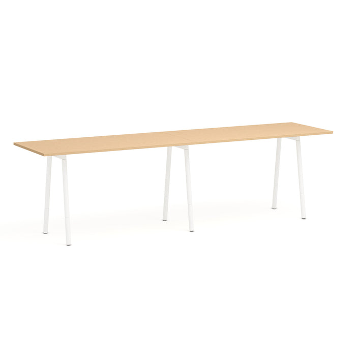 Modern minimalist wooden table with white legs on a white background. (Natural Oak-144&quot; x 36&quot;)(Natural Oak-144&quot; x 36&quot;)