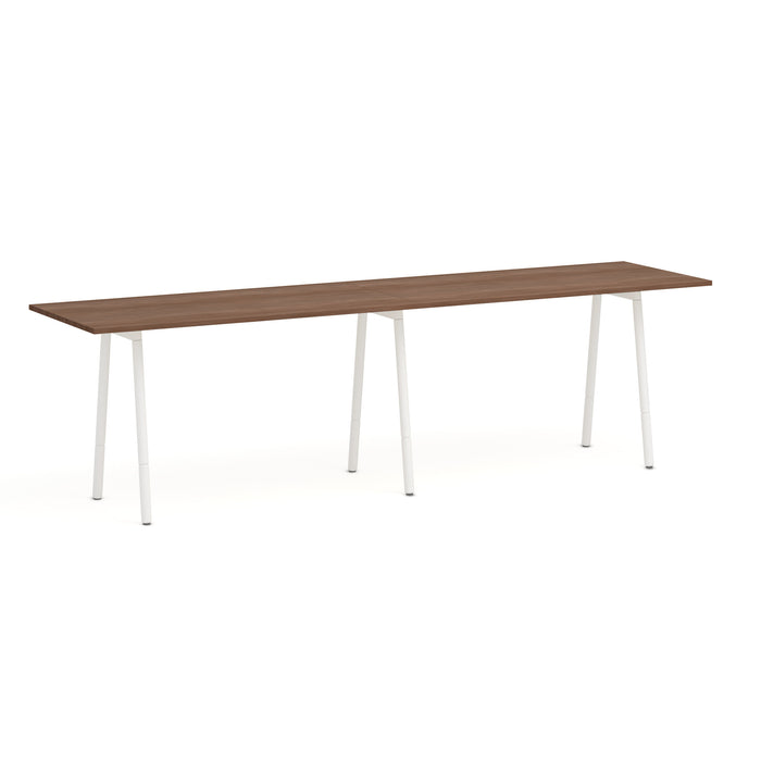 Modern minimalist brown table with white legs on a white background. (Walnut-144&quot; x 36&quot;)(Walnut-144&quot; x 36&quot;)