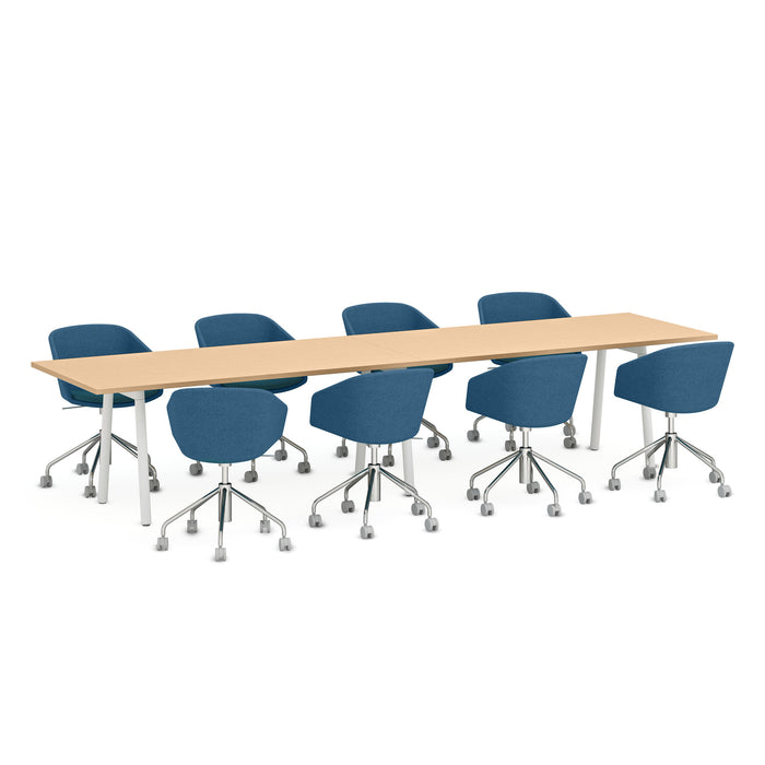Modern conference room with a long table and blue office chairs (Natural Oak-144&quot; x 36&quot;)(Natural Oak-144&quot; x 36&quot;)