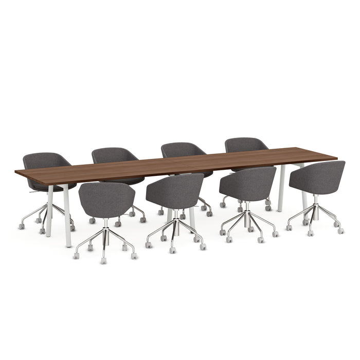 Modern conference room with a long table and grey office chairs on casters. (Walnut-144&quot; x 36&quot;)(Walnut-144&quot; x 36&quot;)