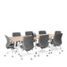 Modern conference room with a long table and grey office chairs on a white background. (Natural Oak-96&quot; x 42&quot;)