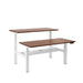 Height-adjustable wooden desk with white frame on a white background. (Walnut-57&quot;)