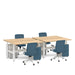Modern office furniture setup with blue chairs and light wood desks (Natural Oak-57&quot;)