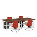 Modern office furniture with red chairs and brown tables against a white background. (Walnut-57&quot;)