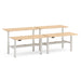 Adjustable height workbenches with wood tabletops and metal frames on white background. (Natural Oak-60&quot;)