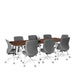 Modern conference room with a long table and grey office chairs on a white background. (Walnut-96&quot; x 42&quot;)