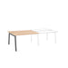 Modern two-segment desk with wood tabletop and metal legs on white background. (Natural Oak-47&quot;)