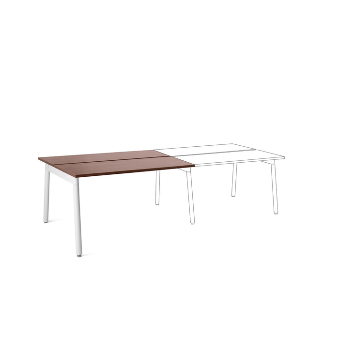 Modern minimalist desks with white legs and brown and white tabletops on a white background. (Walnut-47&quot;)