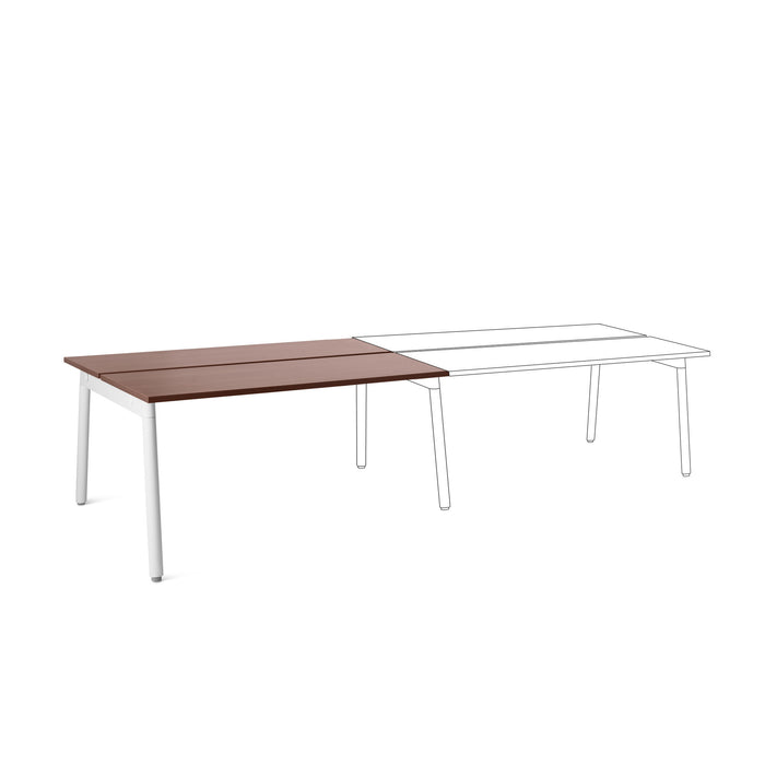 Modern minimalist tables with white legs and brown and white tops on a white background. (Walnut-57&quot;)