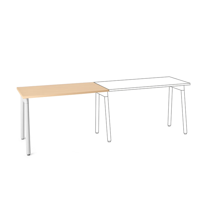 L-shaped modern office desk with wooden top and white legs on a white background. (Natural Oak-47&quot;)