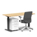 Modern office desk with wooden top, ergonomic chair, and white filing cabinet on a white background. (Natural Oak-60&quot;)