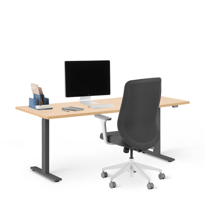 Modern office desk with computer, chair, and stationery on a white background (Natural Oak-72&quot;)