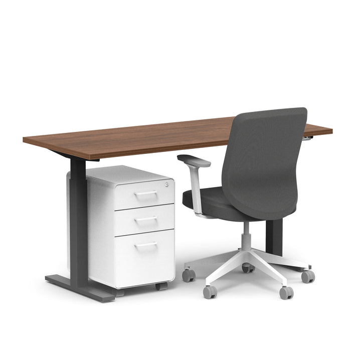 Modern office desk with wooden top, white filing cabinet, and ergonomic black chair. (Walnut-60&quot;)