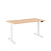 Adjustable-height light wood desk with white metal legs on a white background. (Natural Oak-57&quot;)