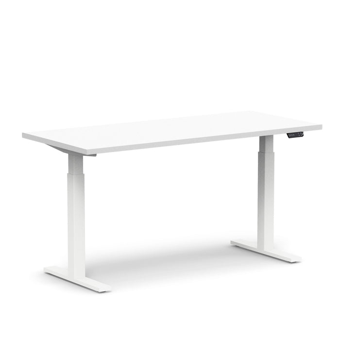White adjustable standing desk with electronic control panel on white background. (White-60&quot;)